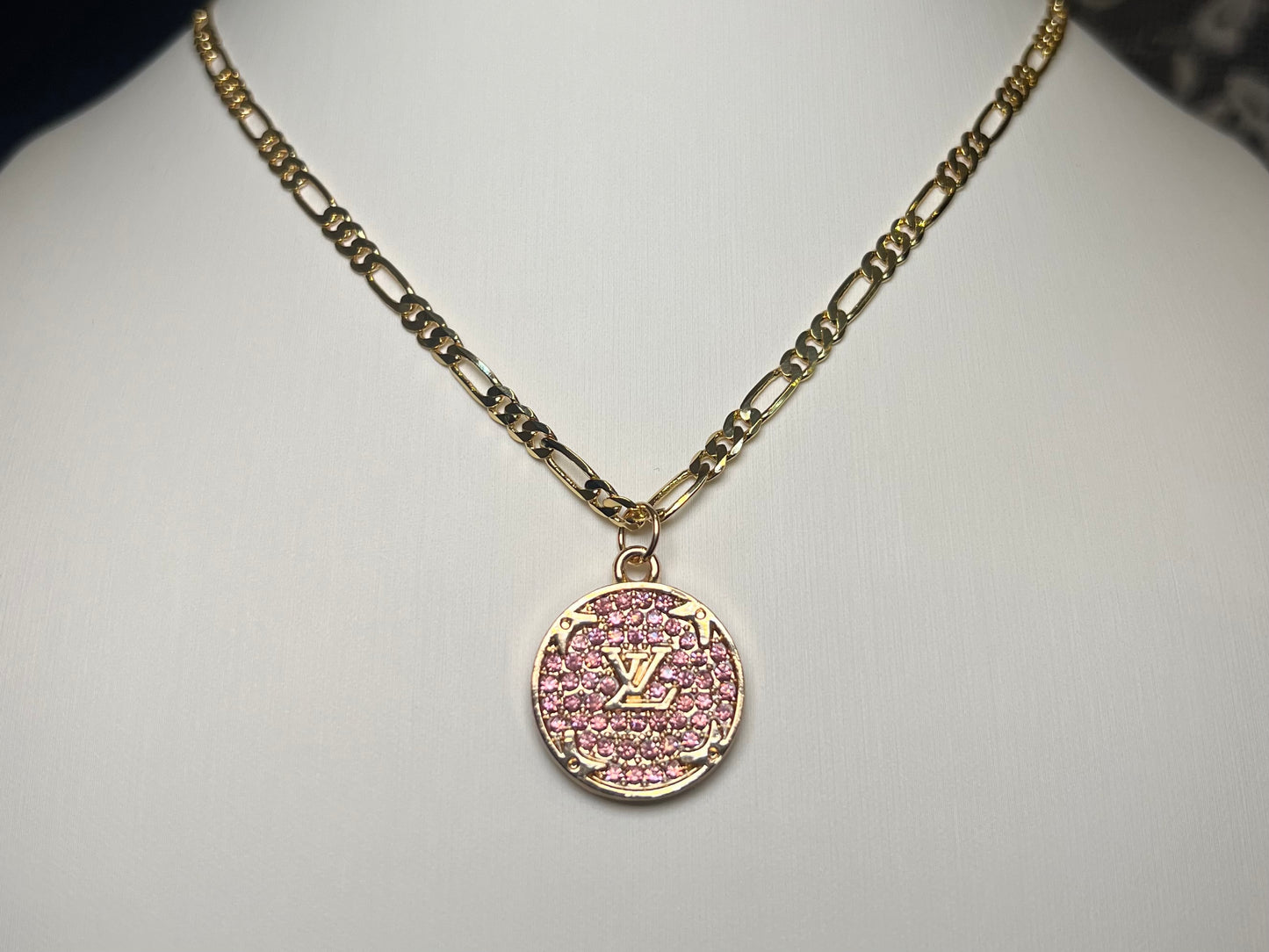 Pink Rhinestone LV Necklave