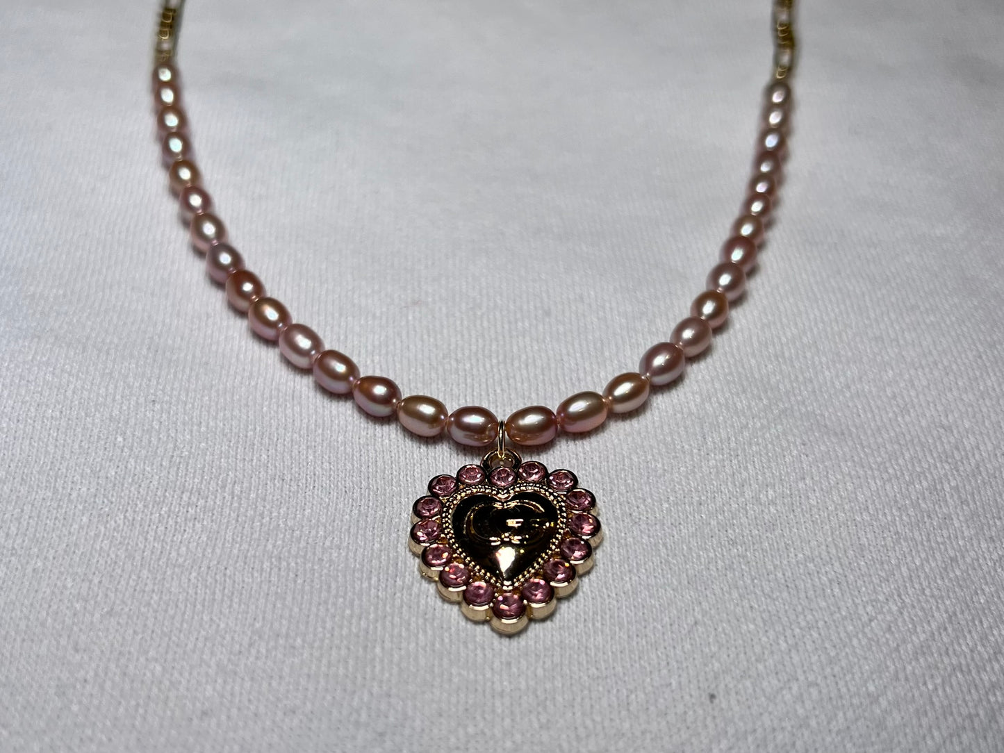 Pink Rhinestone Gucci Necklace with Freshwater Pearls