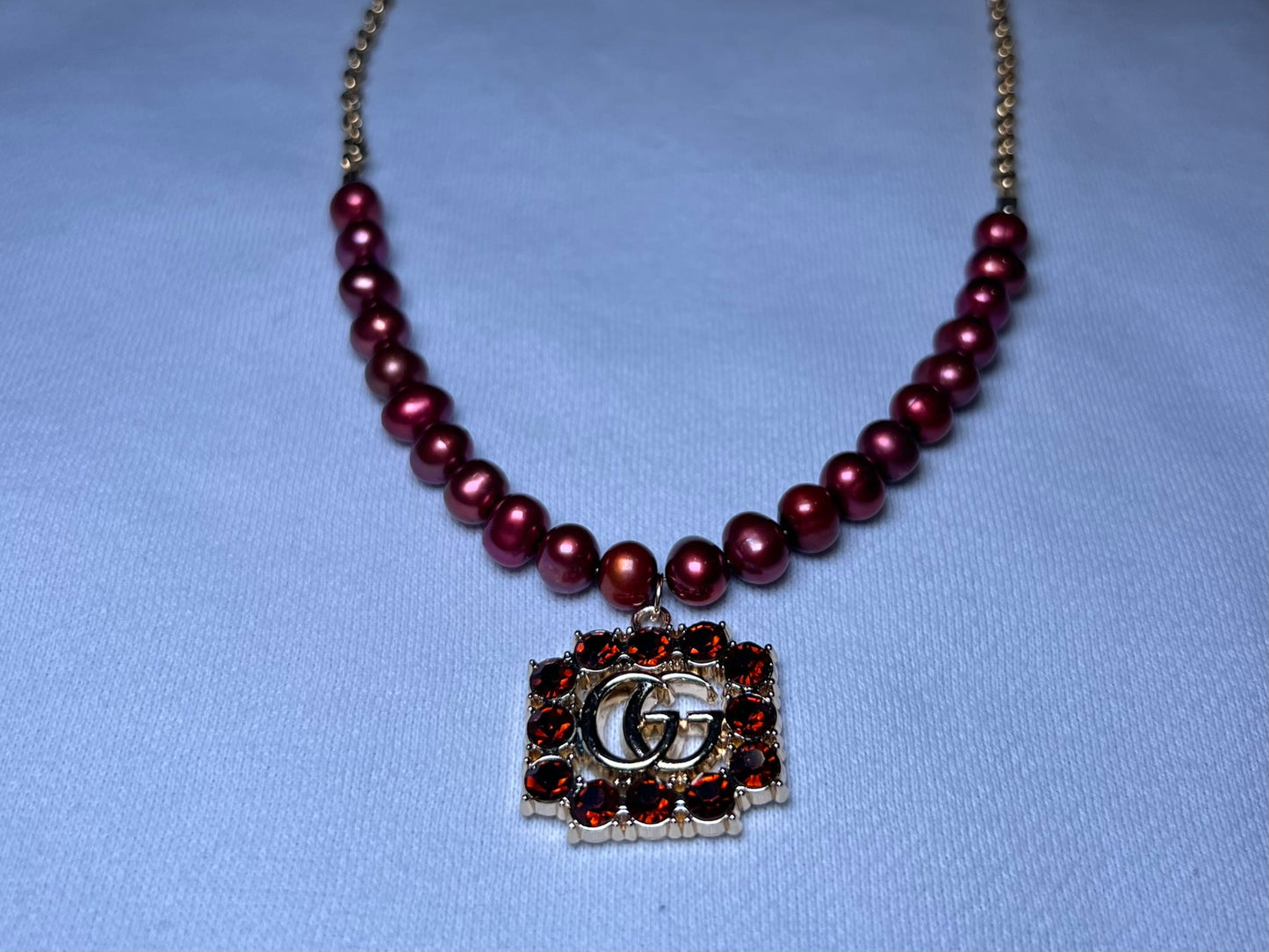 Red Rhinestone Gucci and Freshwater Pearl Necklace