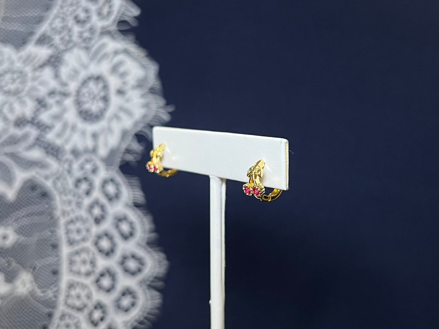 Rhinestone Cherry Hoop Earrings | Waterproof and Non-Tarnish