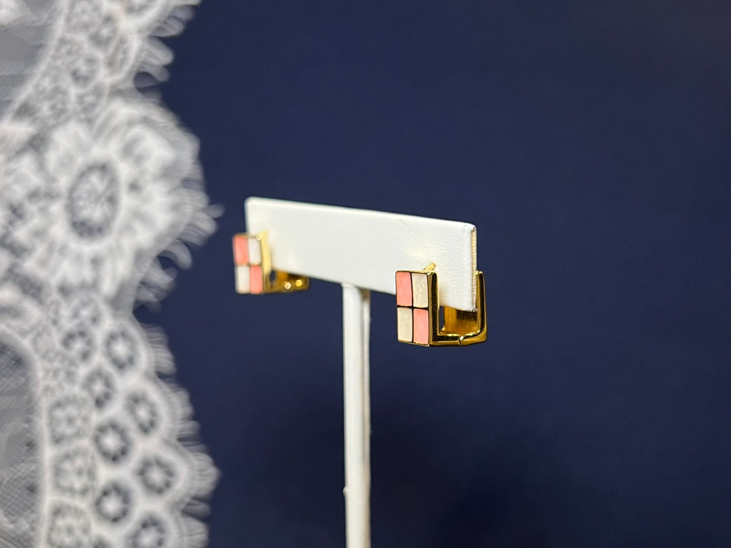 Checkerboard Square Hoop Earrings | Waterproof and Non-Tarnish