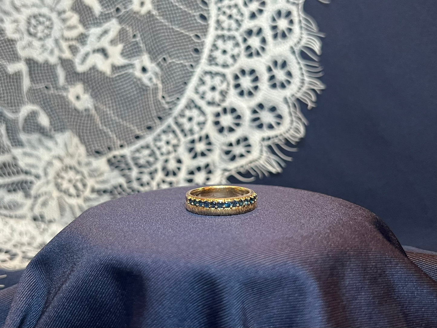 Gold-Tone Sterling Silver Band with Blue Stones
