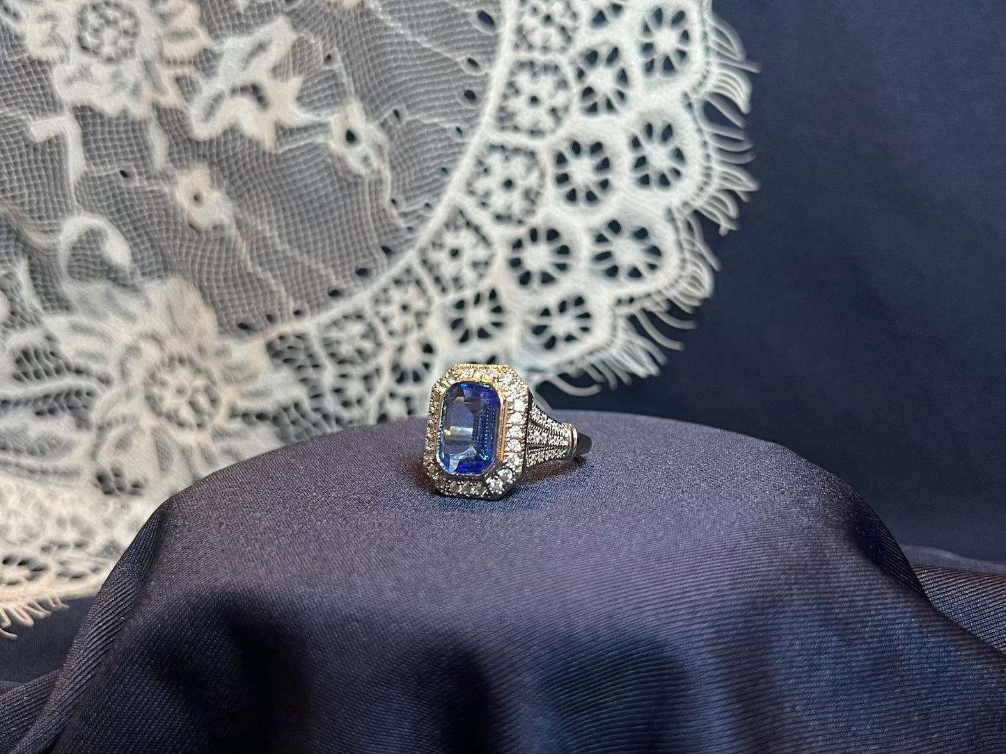 Vintage Sterling Silver Blue Halo Ring