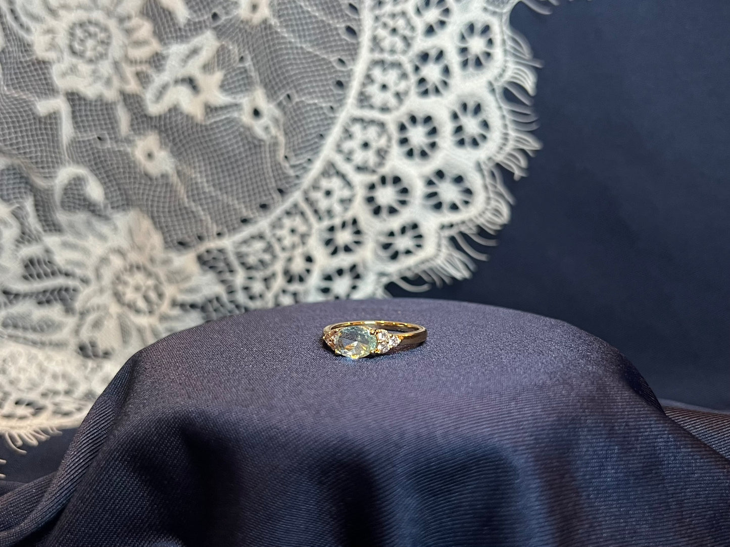 Dainty Blue Topaz and Clear Rhinestone Ring