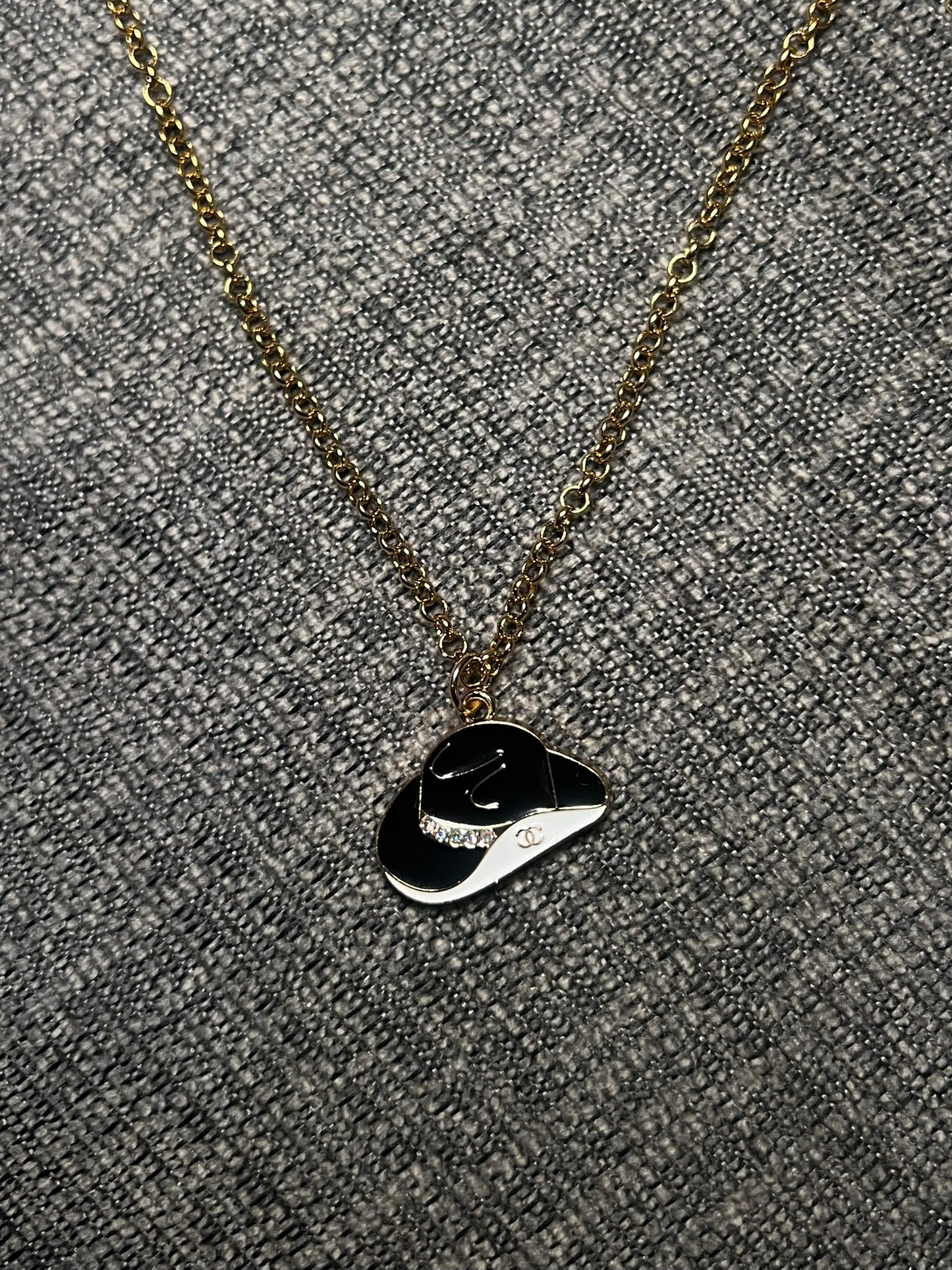 Black and White CC Cowboy Hat Necklace