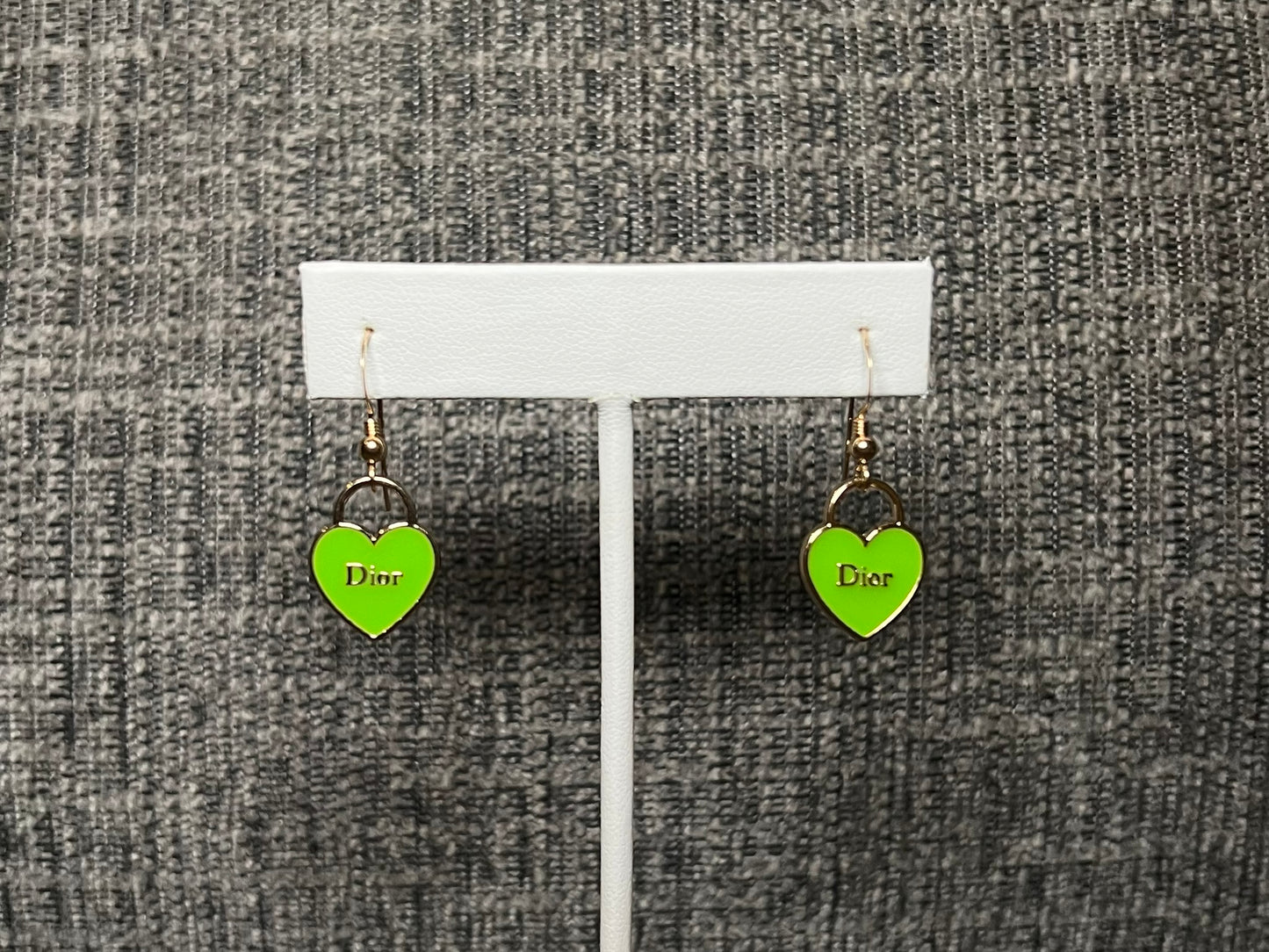 Green Dior Heart Earrings