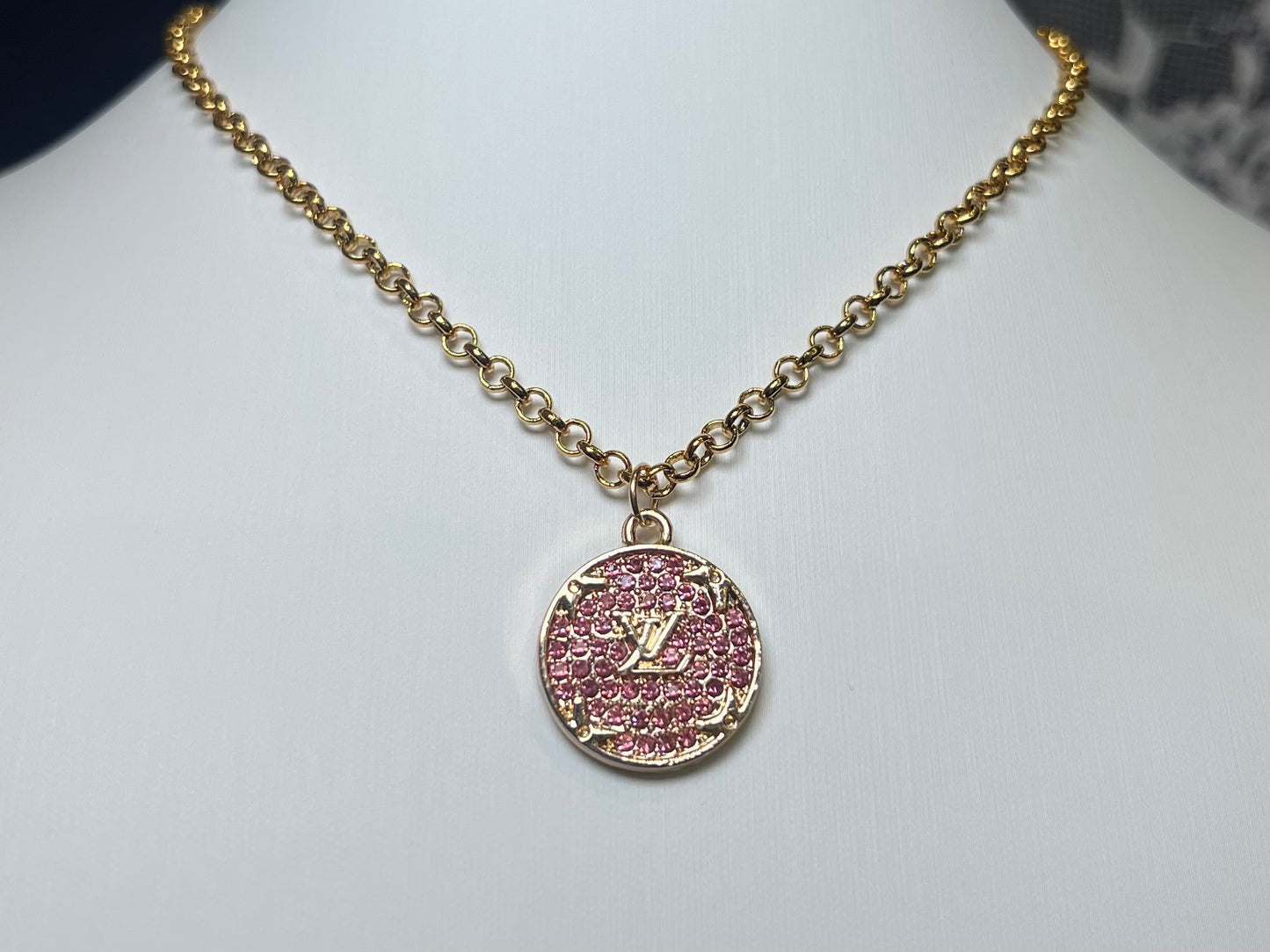 Pink Rhinestone LV Necklace