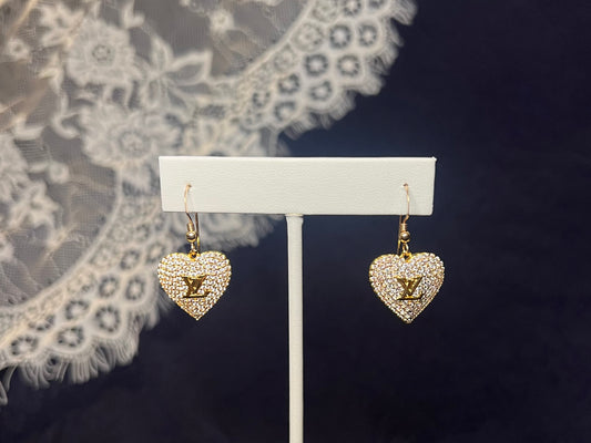 Rhinestone LV Heart Earrings