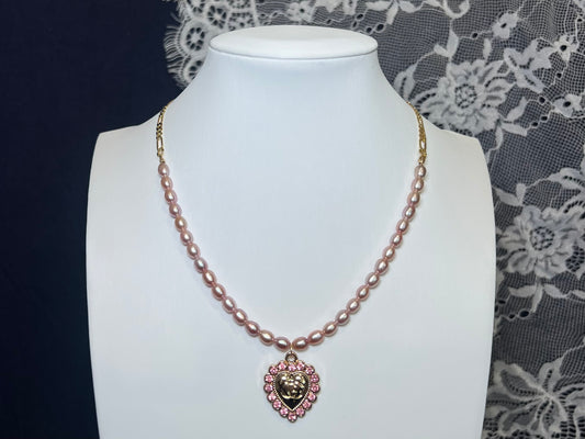Pink Rhinestone Gucci Necklace with Freshwater Pearls