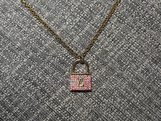 Pink Rhinestone LV Lock Necklace