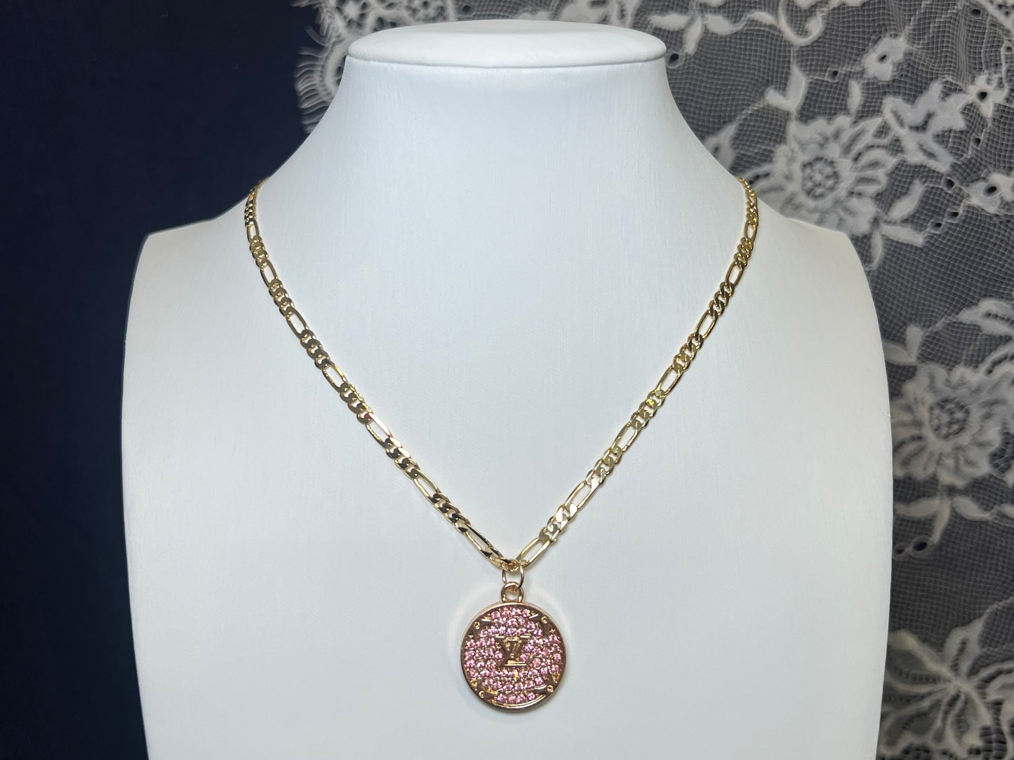 Pink Rhinestone LV Necklave