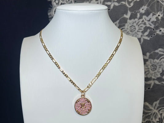 Pink Rhinestone LV Necklave