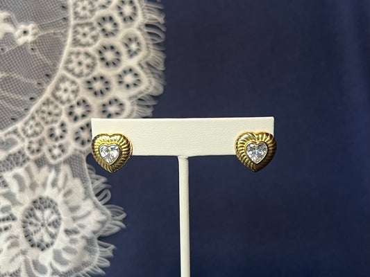 Rhinestone Heart Stud Earrings | Waterproof and Non-Tarnish