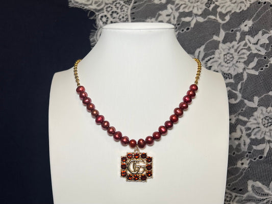 Red Rhinestone Gucci and Freshwater Pearl Necklace