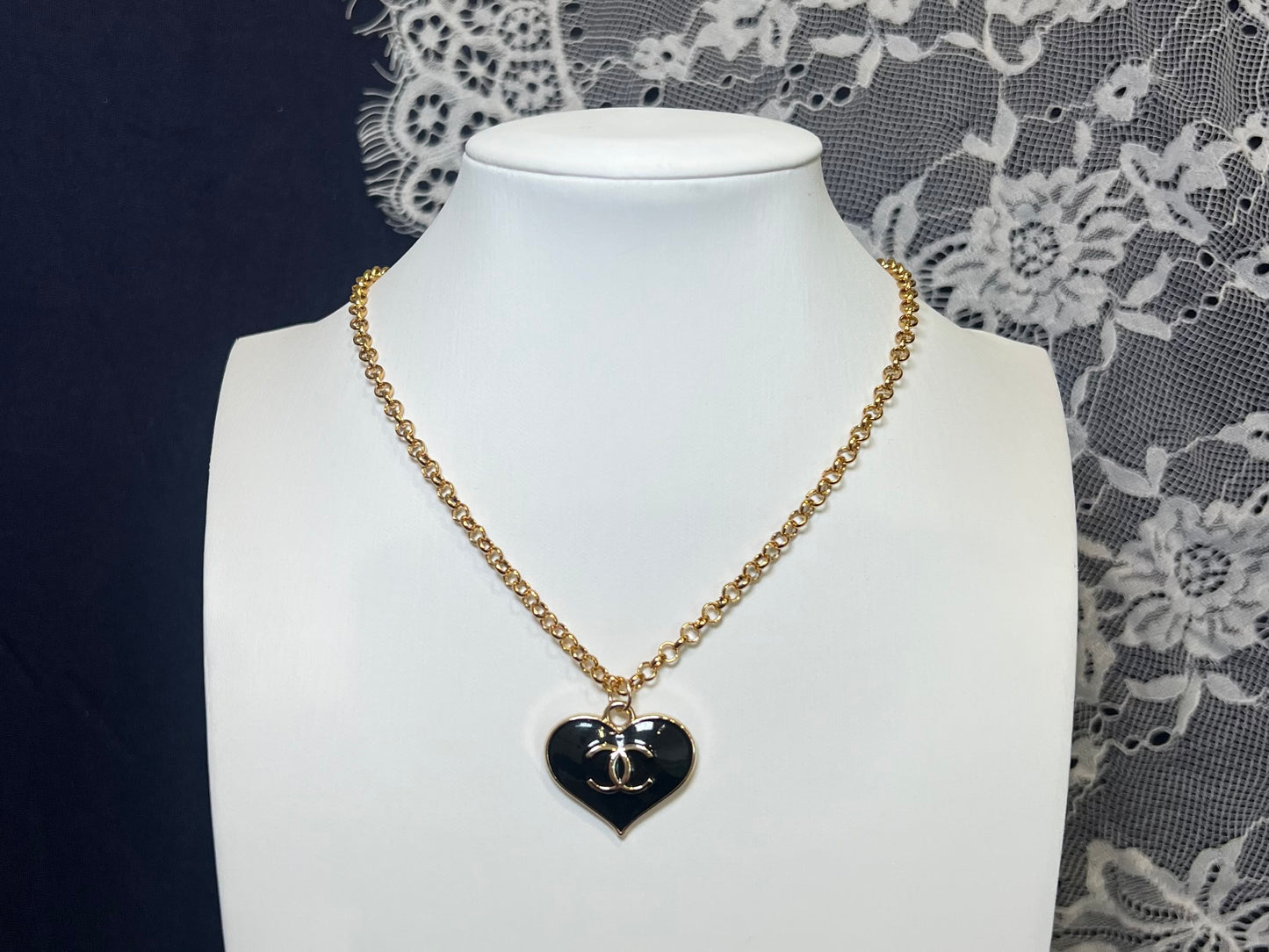 Black Chanel Heart Necklace
