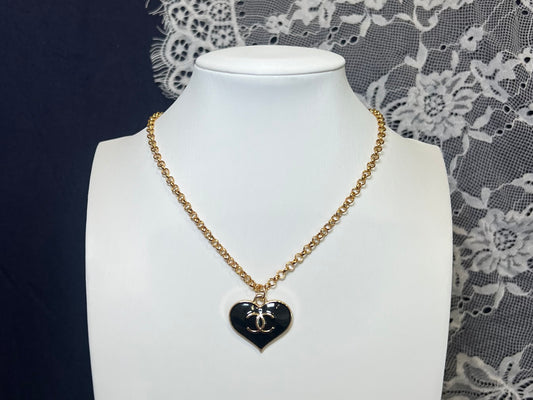 Black Chanel Heart Necklace