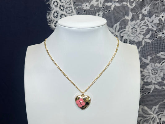 Gold and Pink Chanel Heart Necklace