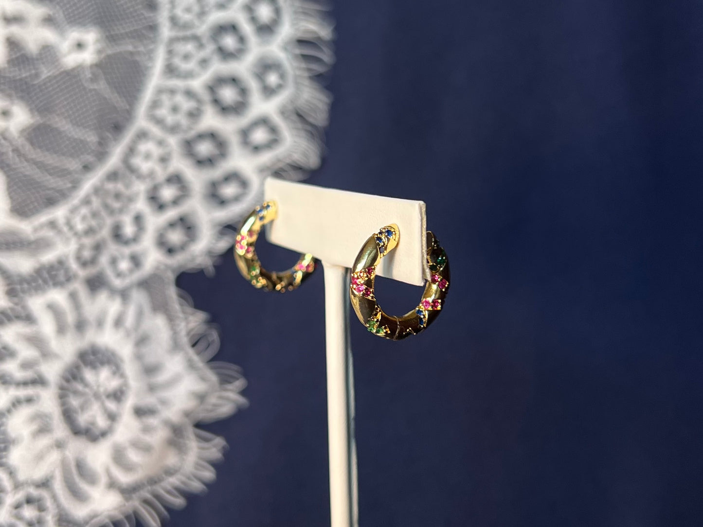 Rainbow PaveGold Hoop Earrings | Waterproof and Non-Tarnish