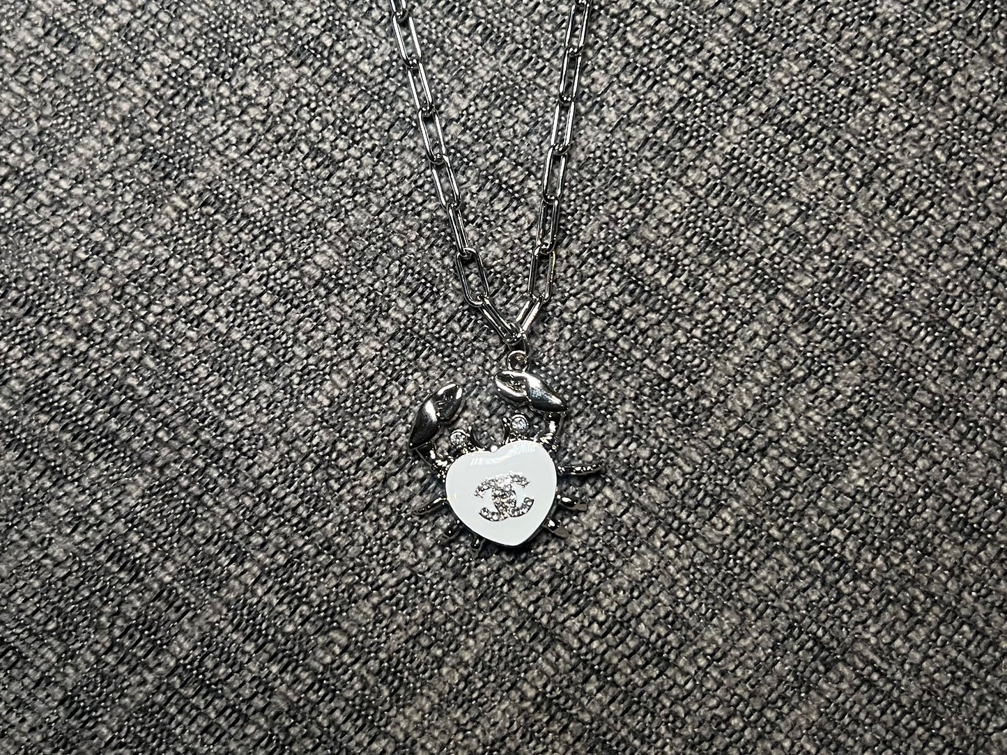Silver and White CC Crab Necklace