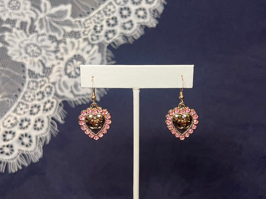 Pink Rhinestone Gucci Heart Earrings