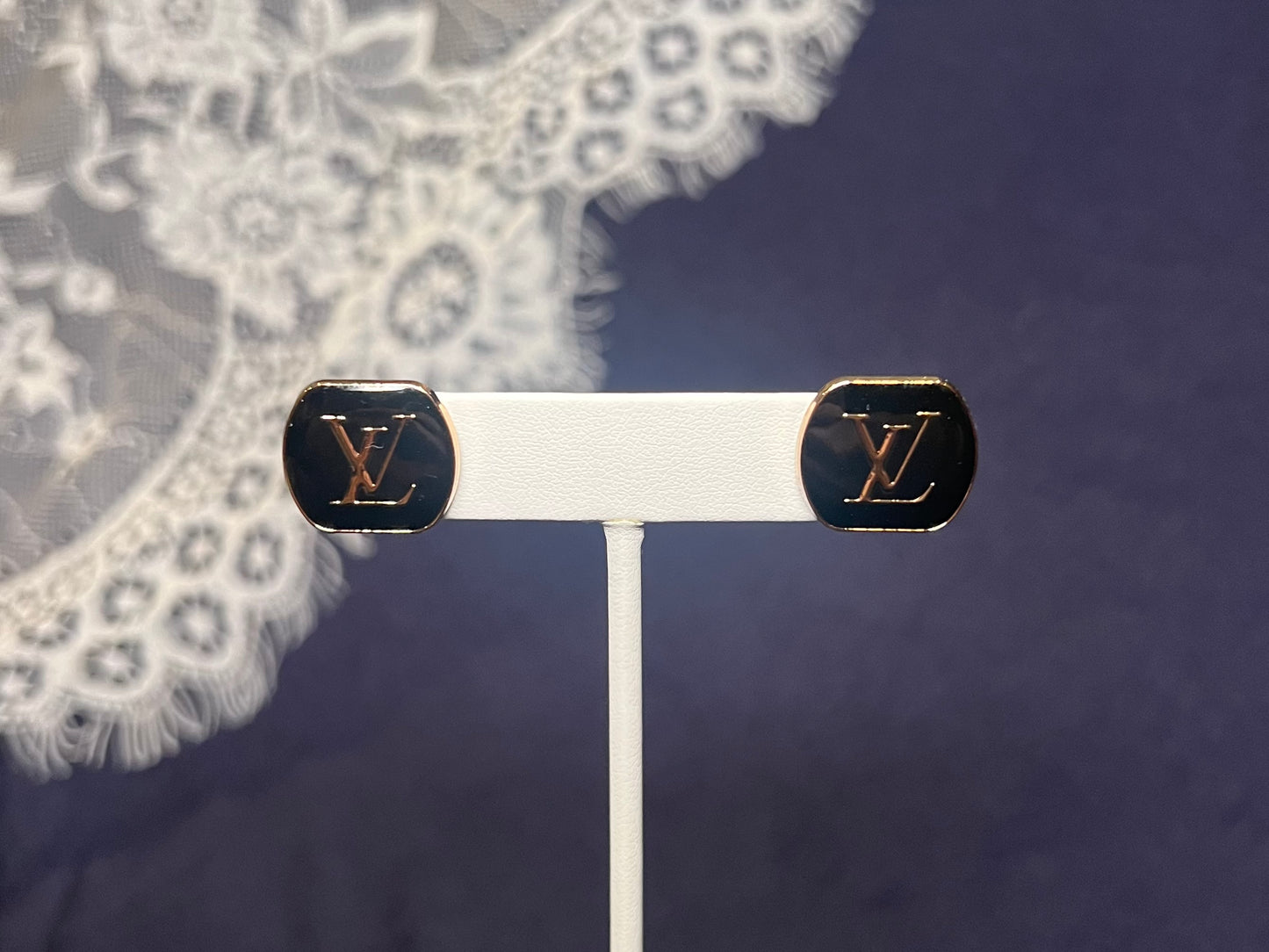 Black LV Logo Stud Earrings
