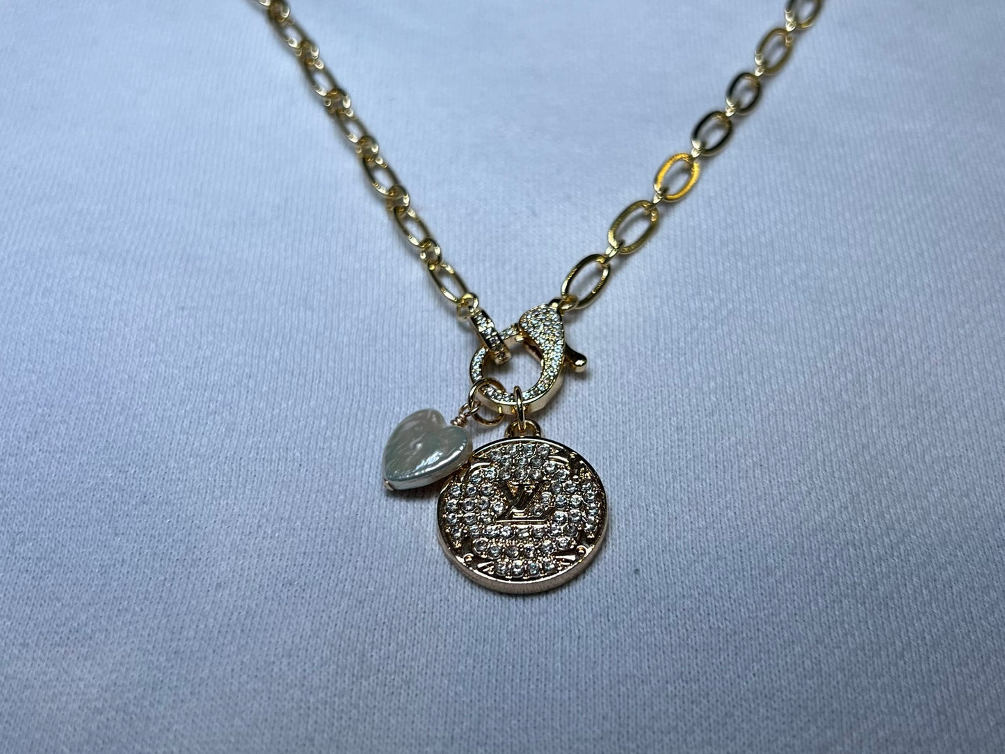 Rainbow Rhinestone LV Necklace with Rhinestone Clasp