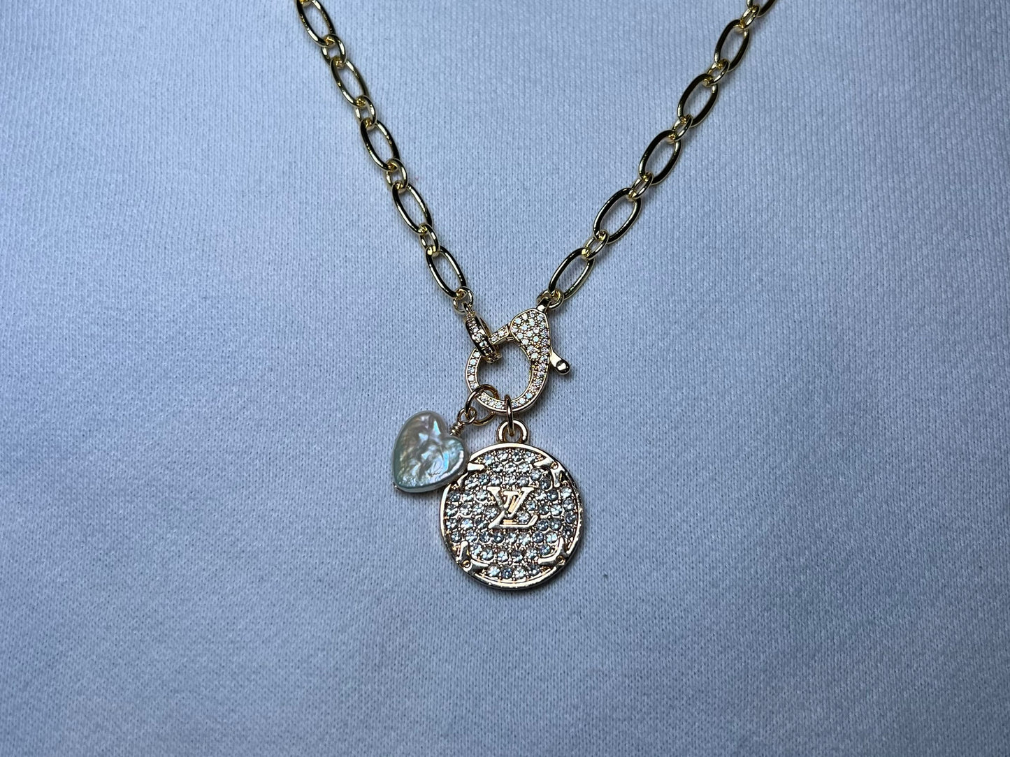 Rainbow Rhinestone LV Necklace with Rhinestone Clasp