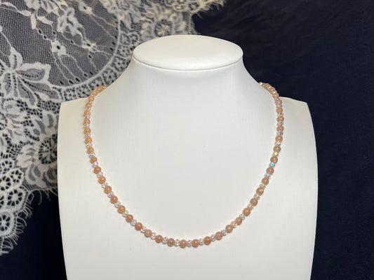 Genuine Pink Sunstone Beaded Necklace
