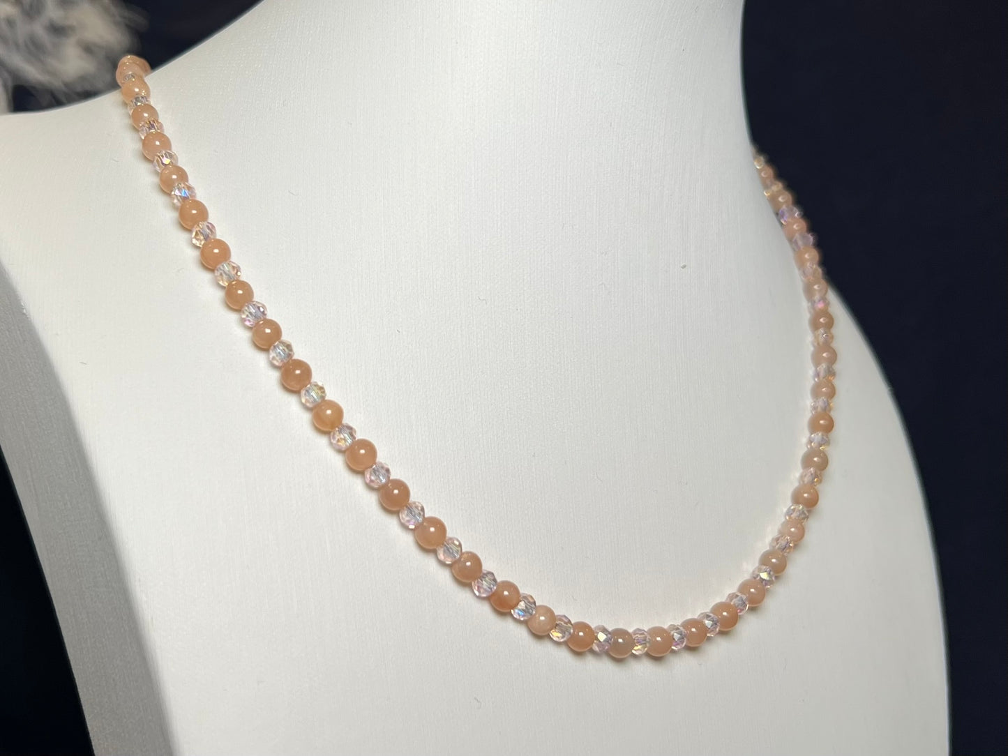 Genuine Pink Sunstone Beaded Necklace