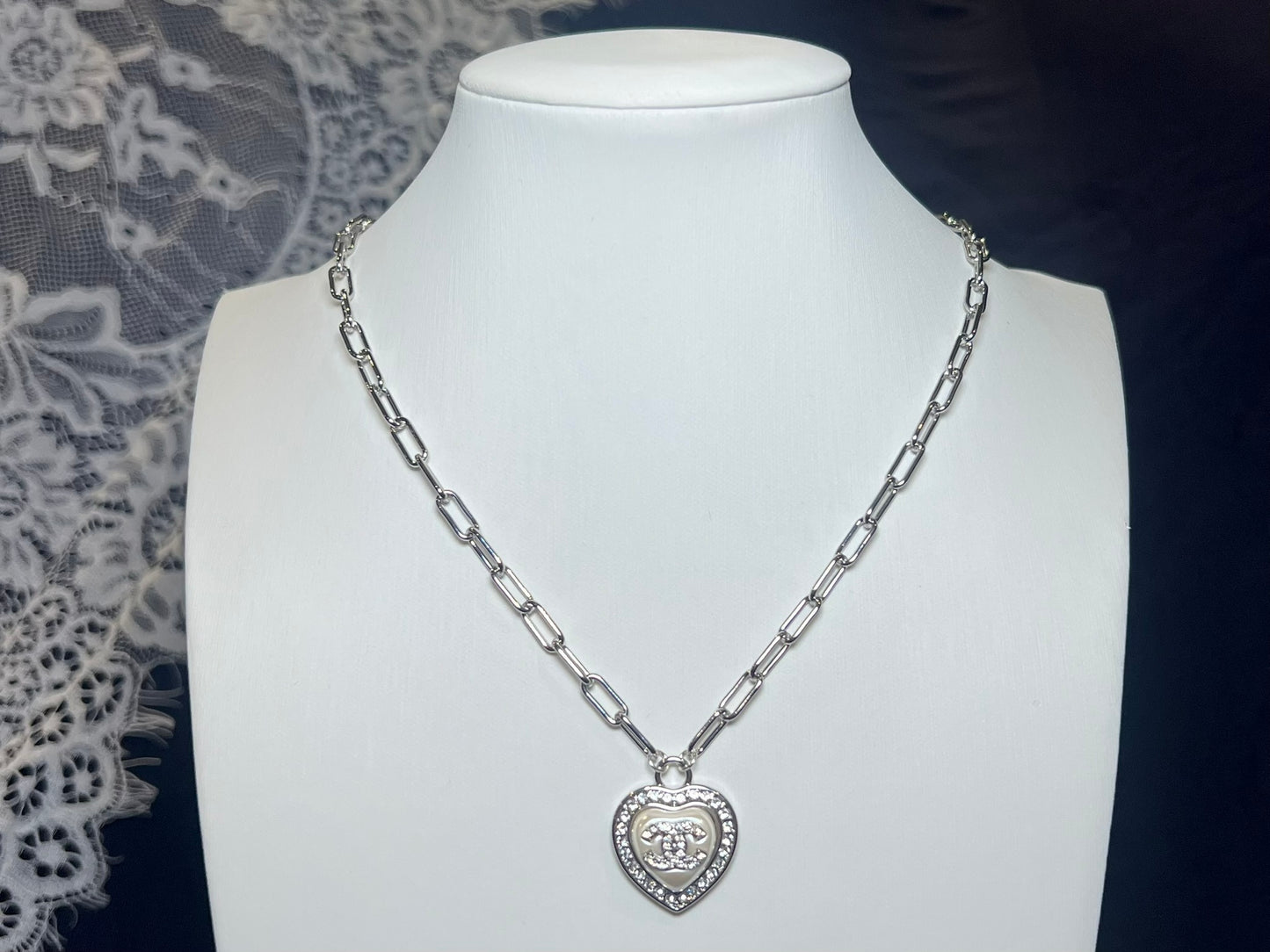 Silver CC Heart Necklace