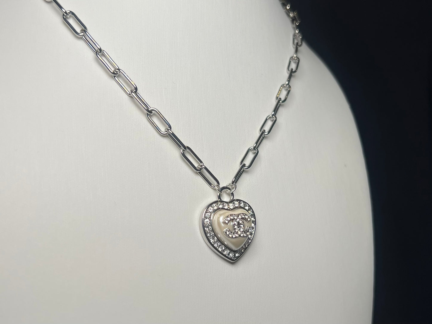 Silver CC Heart Necklace