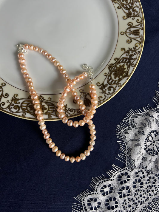 Pink Freshwater Pearl Necklace and Bracelet Set
