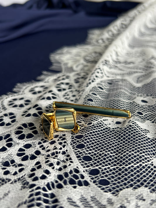 Vintage YSL Cuff Link and Tie Clip Set