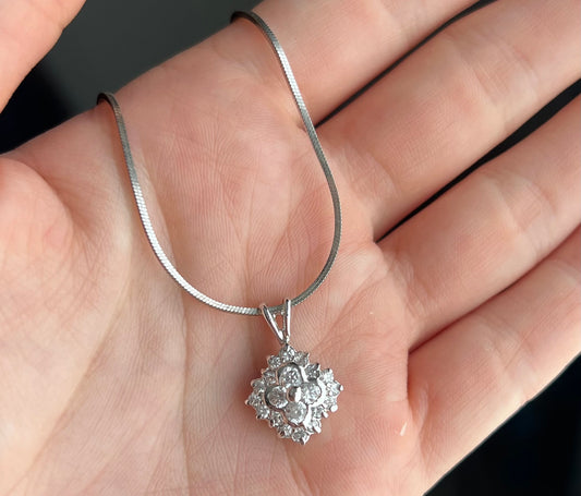 Vintage Sterling Silver Flower Necklace