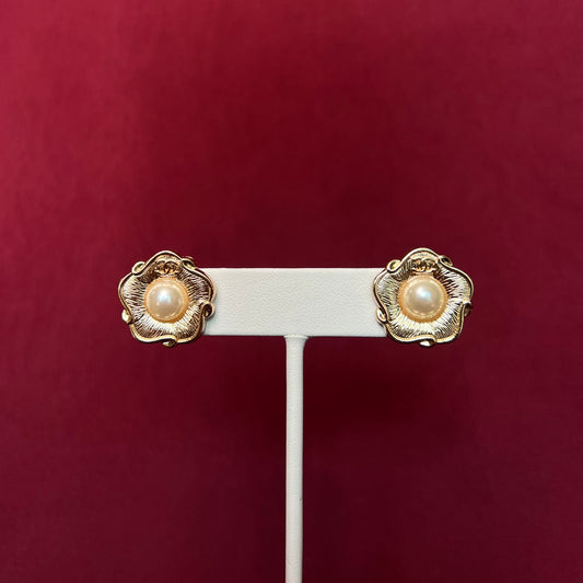 Chanel Flower and Pearl Stud Earrings