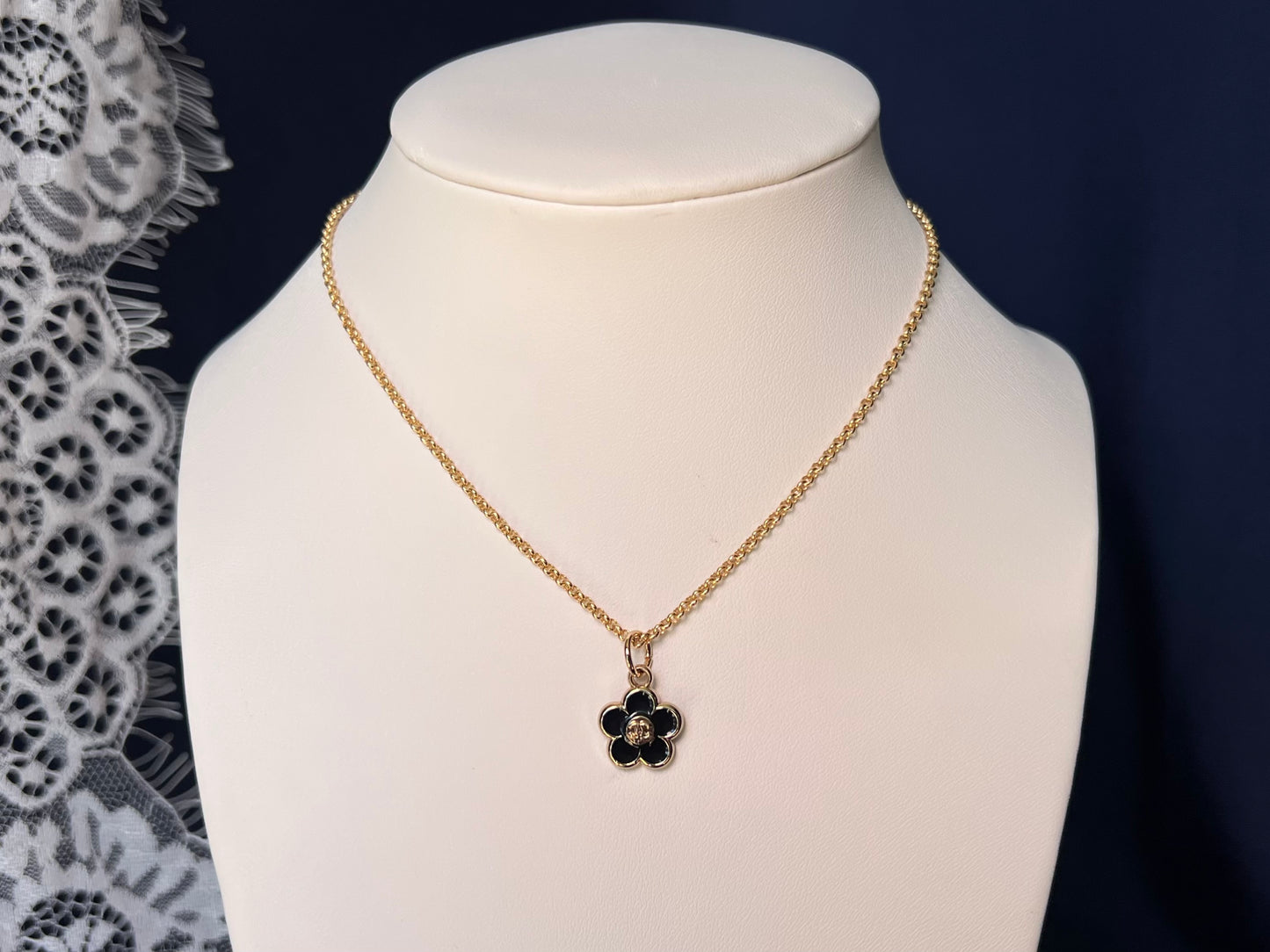 Black Chanel Flower Necklace