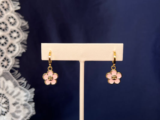 Pink Chanel Flower Earrings
