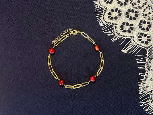 Red Pearl and Chain Bracelet