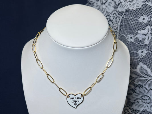 White Prada Heart Necklace
