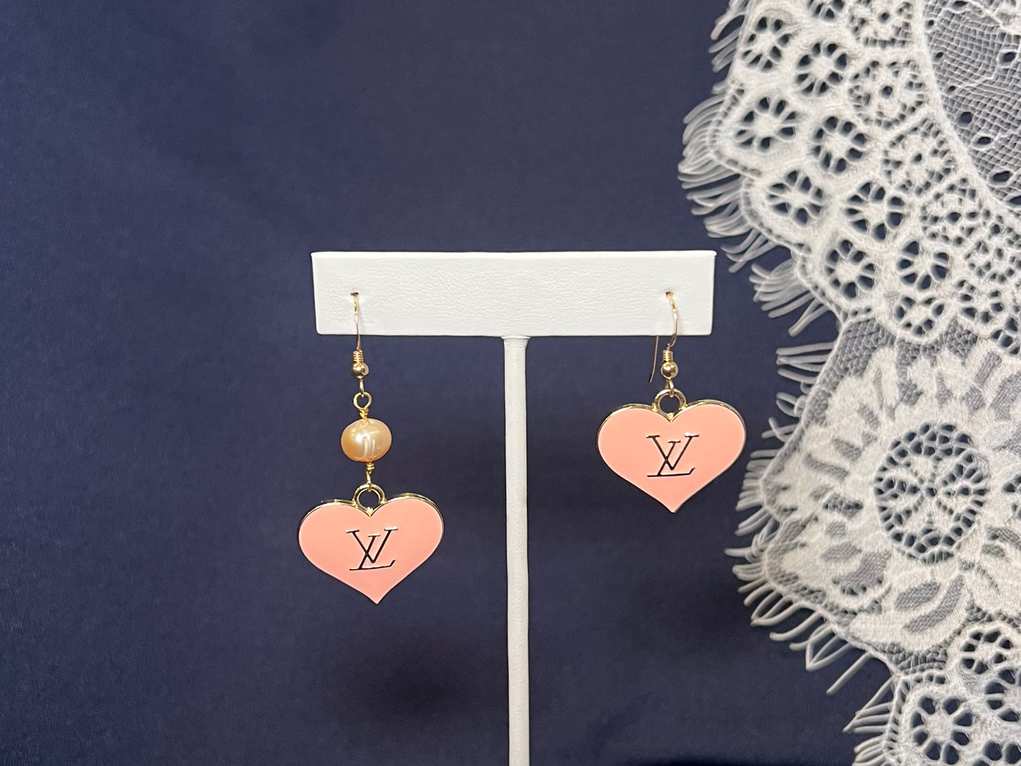 Mismatched Pink LV Heart Earrings