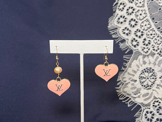 Mismatched Pink LV Heart Earrings