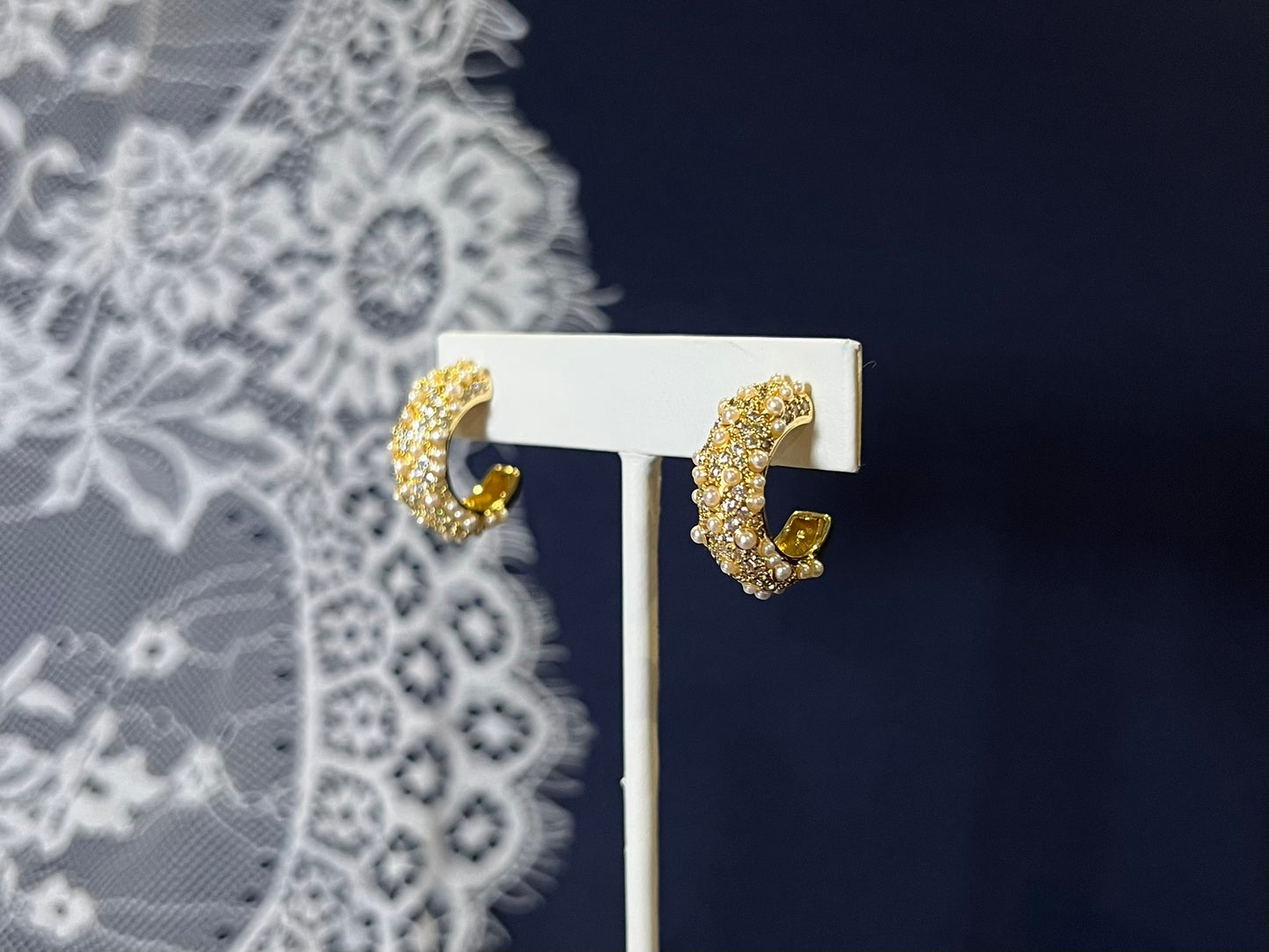 Pave Pearl Hoop Earrings | Waterproof and Non-Tarnish