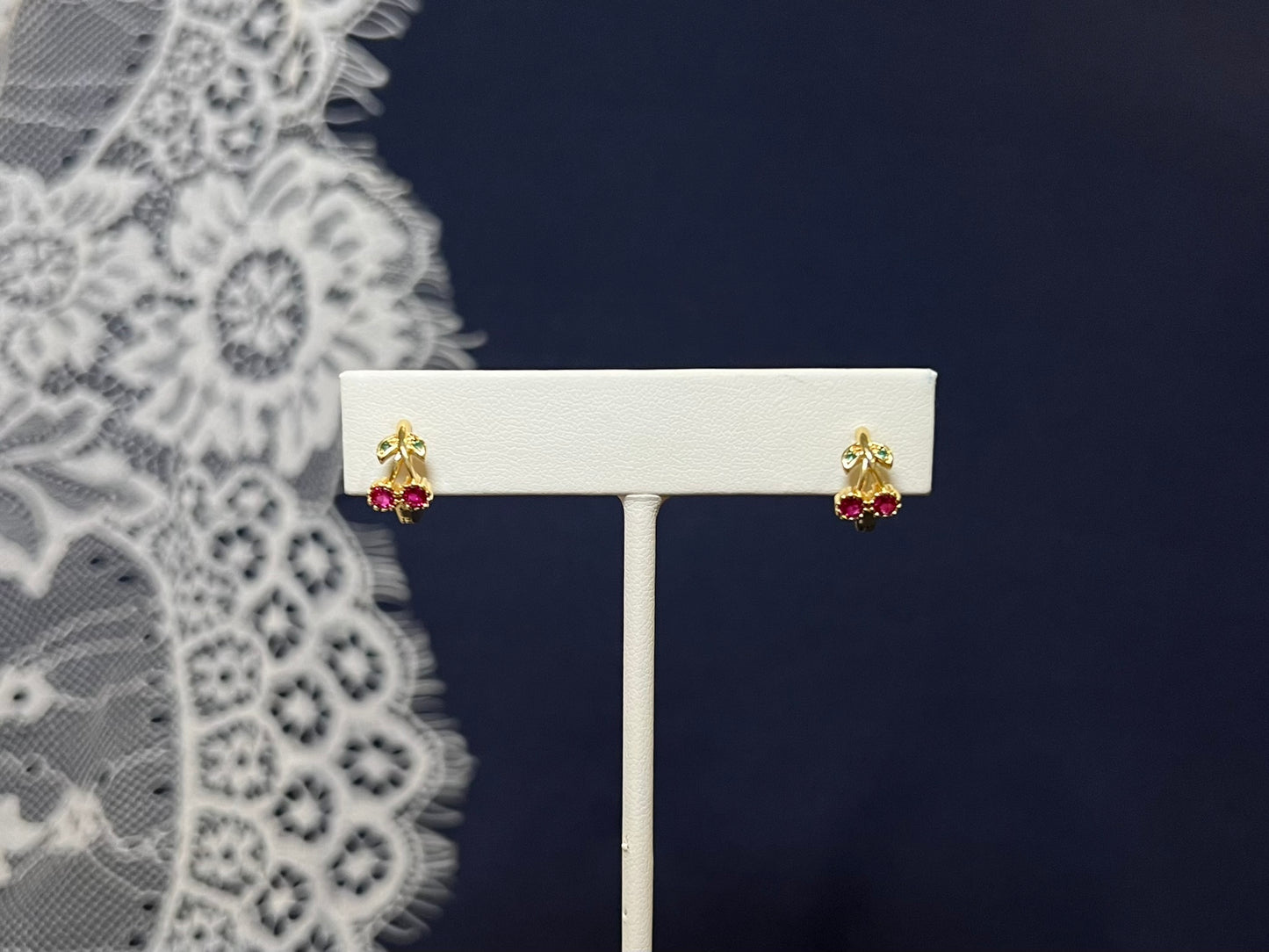 Rhinestone Cherry Hoop Earrings | Waterproof and Non-Tarnish