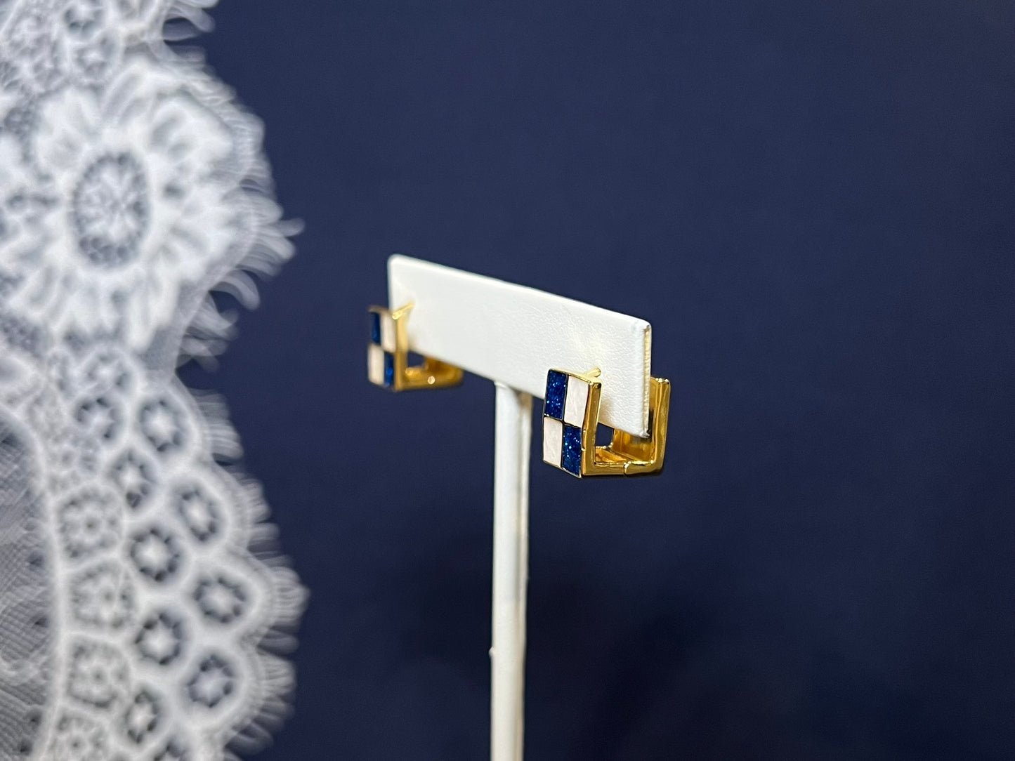 Checkerboard Square Hoop Earrings | Waterproof and Non-Tarnish