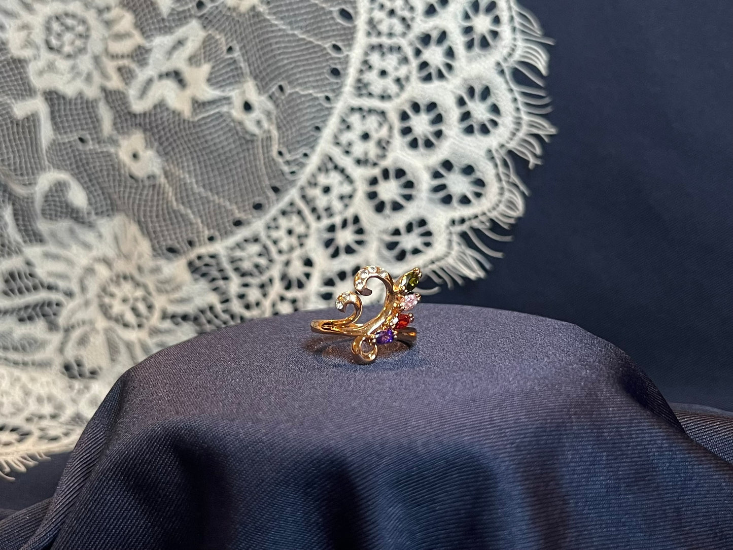 Gold-Tone Swirly Rainbow Ring