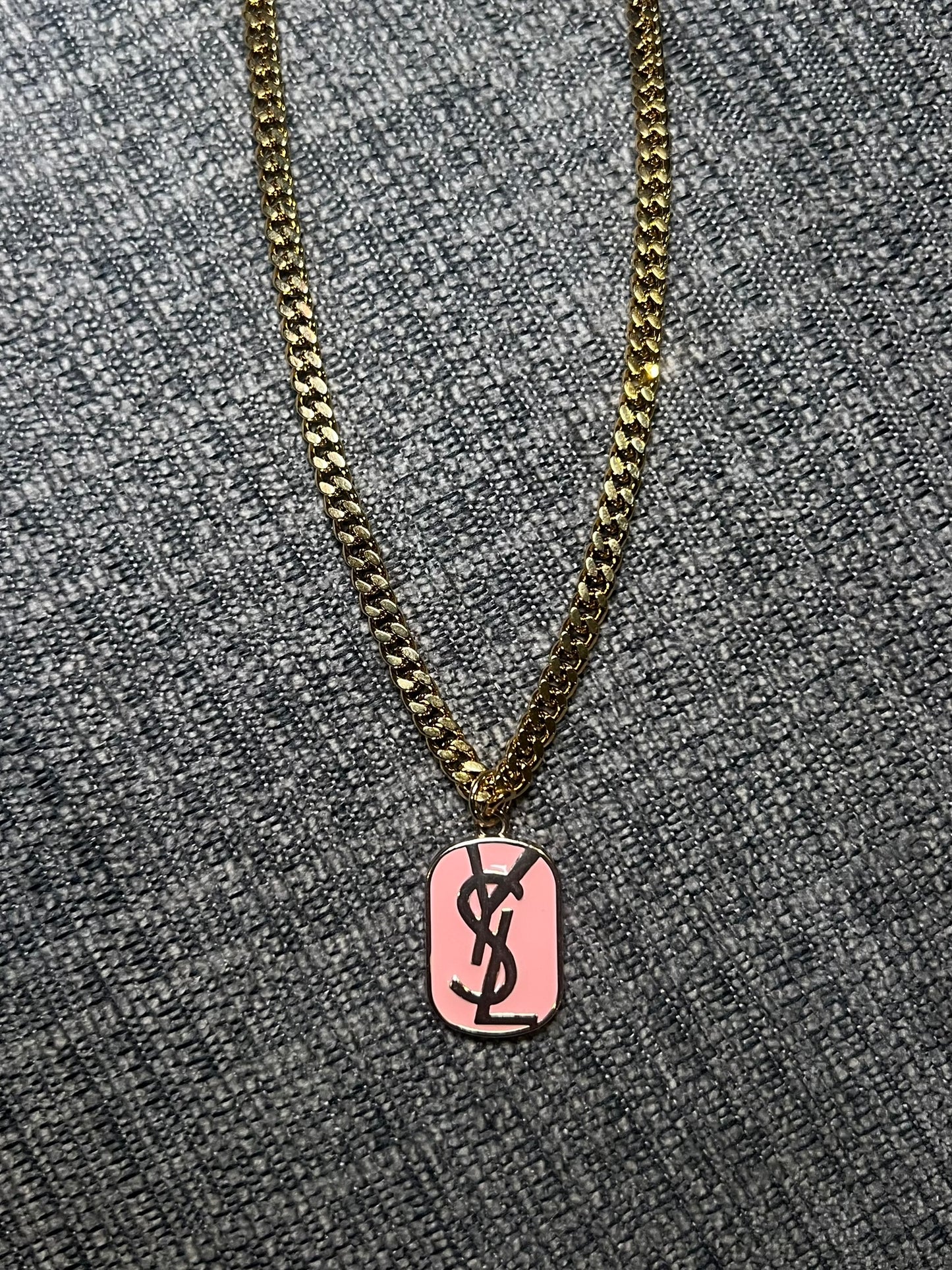 Pink YSL Dog Tag Style Necklace