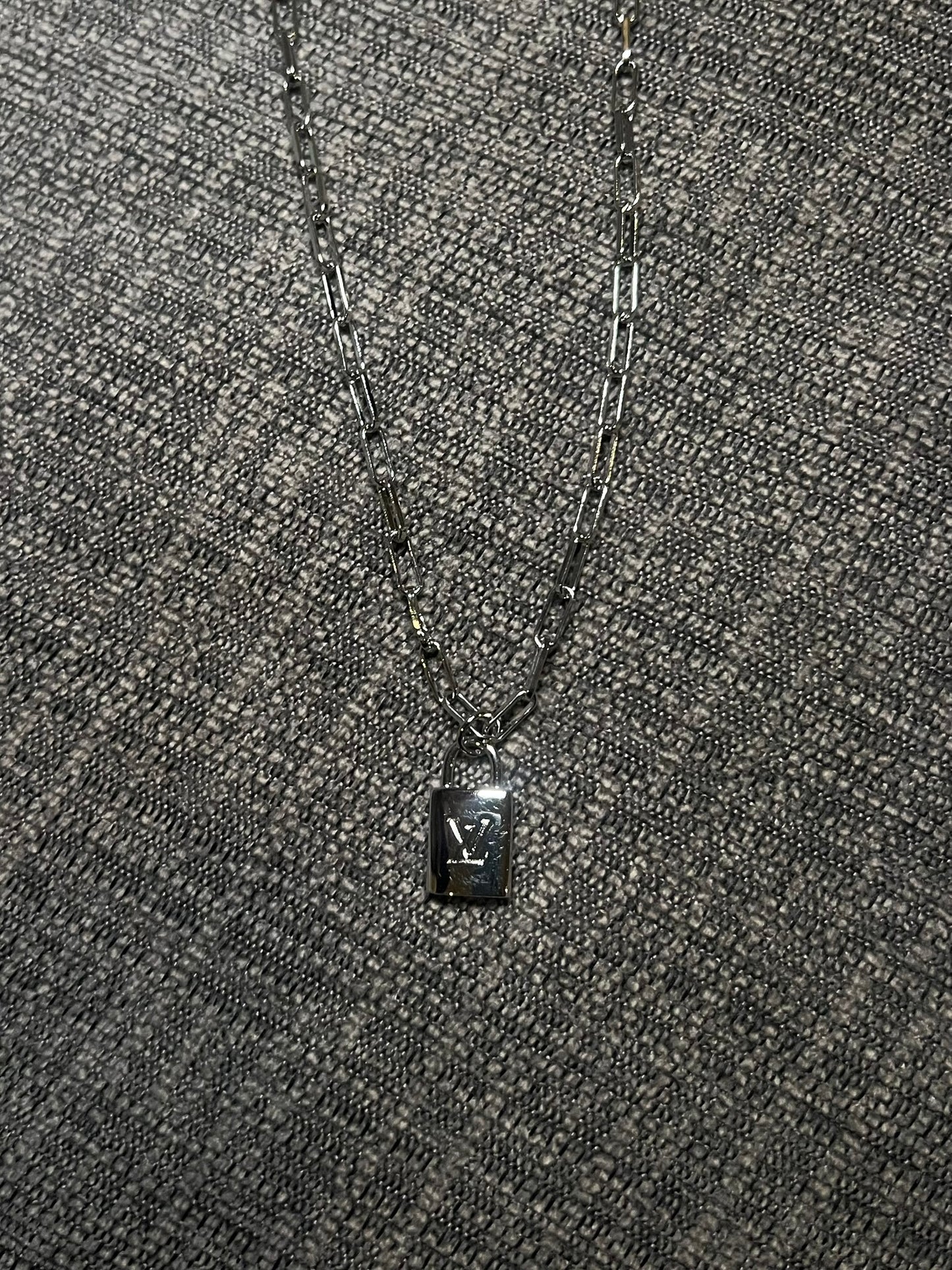 Silver LV Lock Necklace