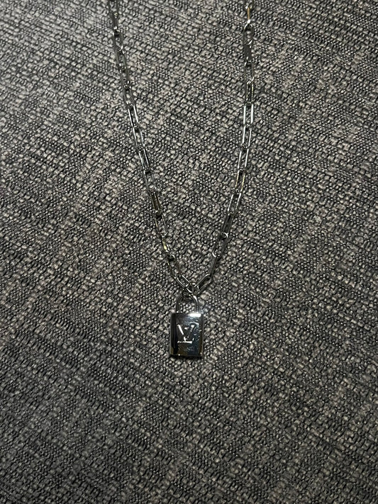 Silver LV Lock Necklace