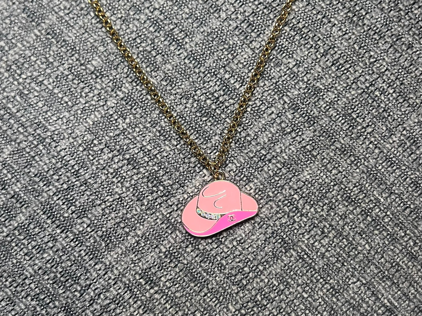 Pink CC Cowboy Hat Necklace
