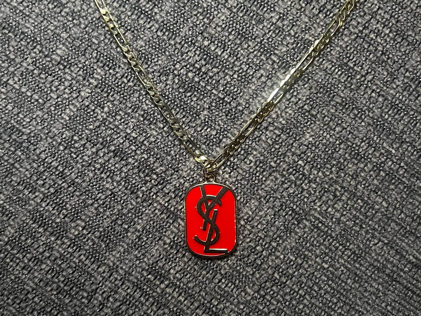 Red YSL Dog Tag Style Necklace